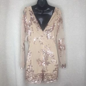 NWT- Nude/(Rose) Gold Romper-  Ven Bridge MED